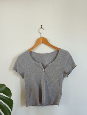 Girls Short Sleeve Ribbed Henley Baby Tee